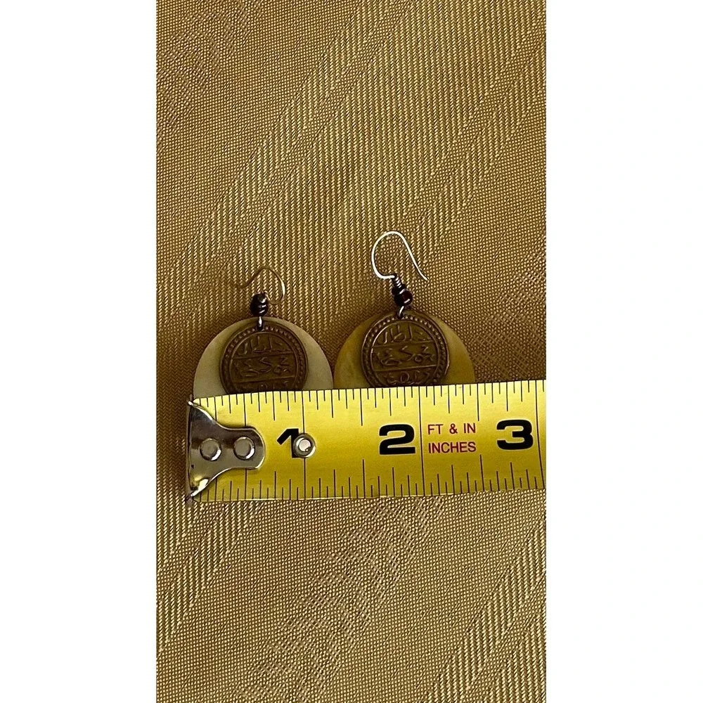 Laurel Burch Vintage Bone and Bronze Tone Coin Dangle Earrings with Bead Accent